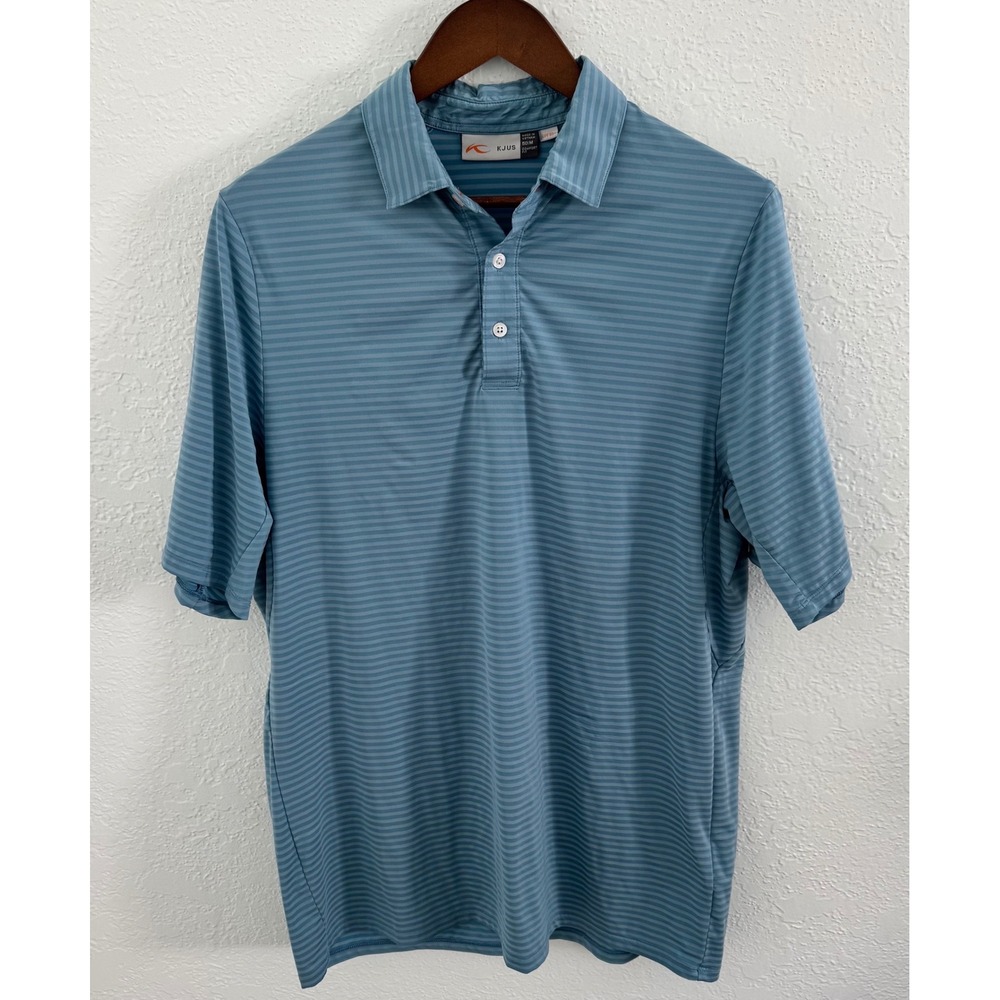 KJUS Twill Striped Polo Men's Golf Polo Blue Stripes UPF 50+ Size 50 / Medium